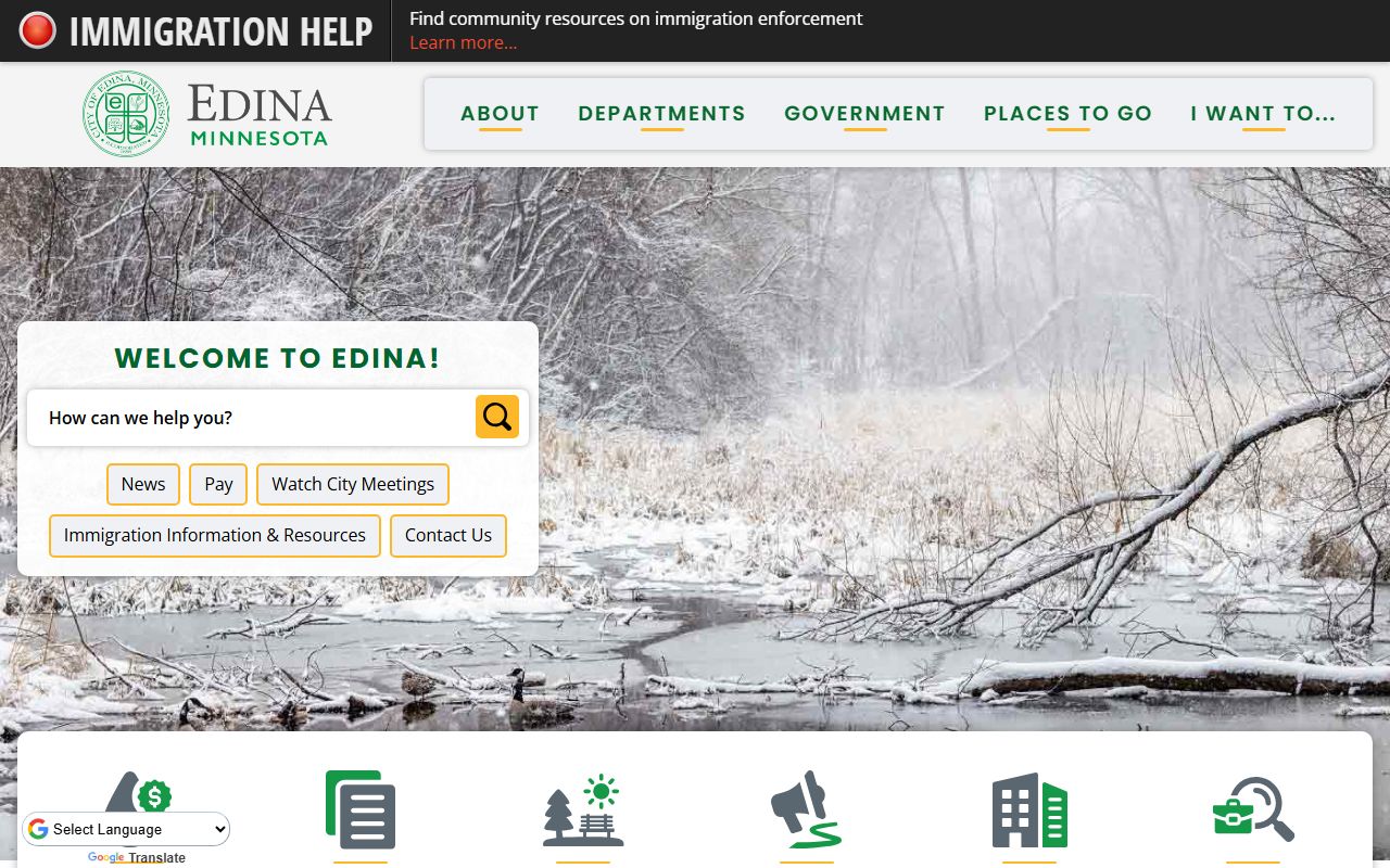 Edina city website showing city clerk and municipal services for Edina residents