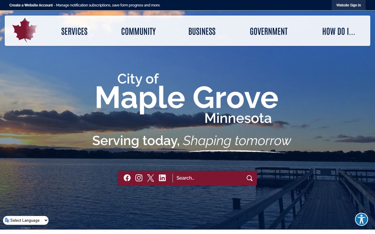 Maple Grove city website showing city clerk and municipal services