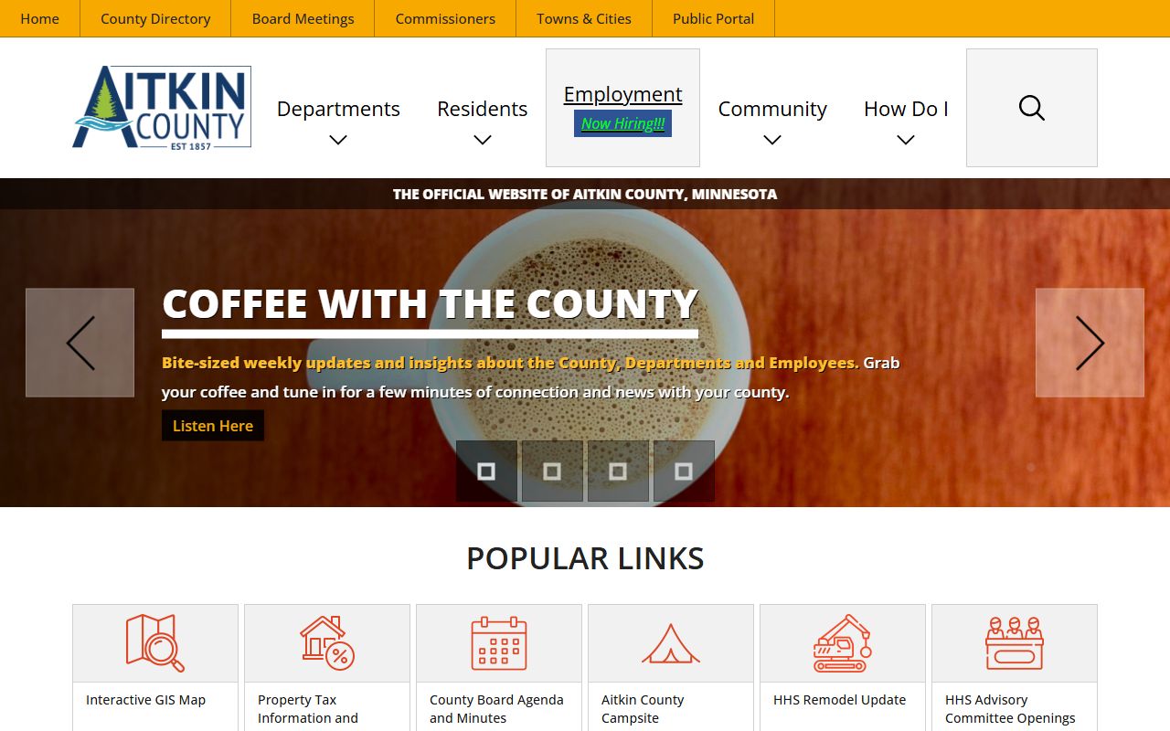 Aitkin County website showing recorder services for death records