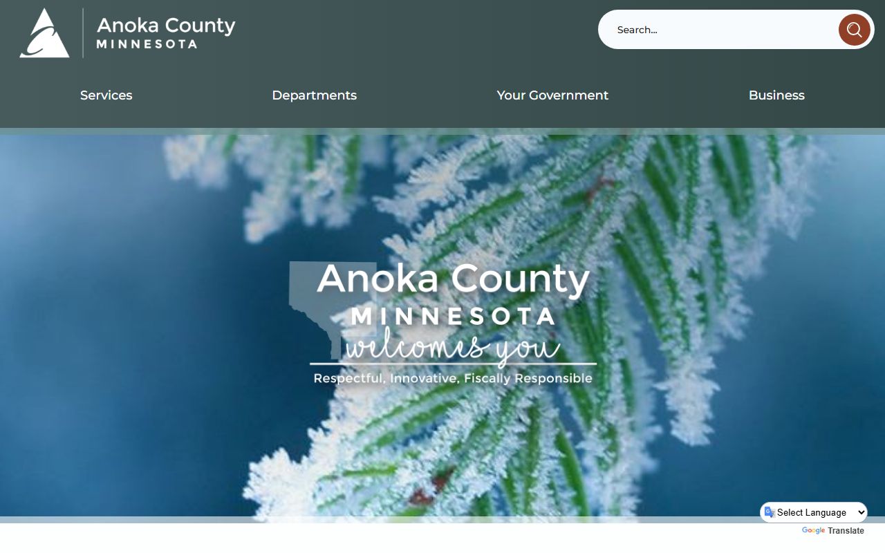 Anoka County website showing vital records and death record services