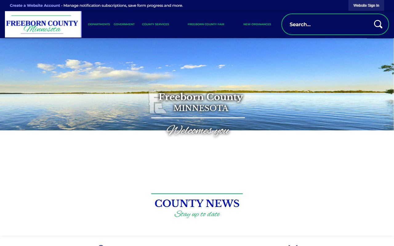 Freeborn County website showing vital records and recorder information