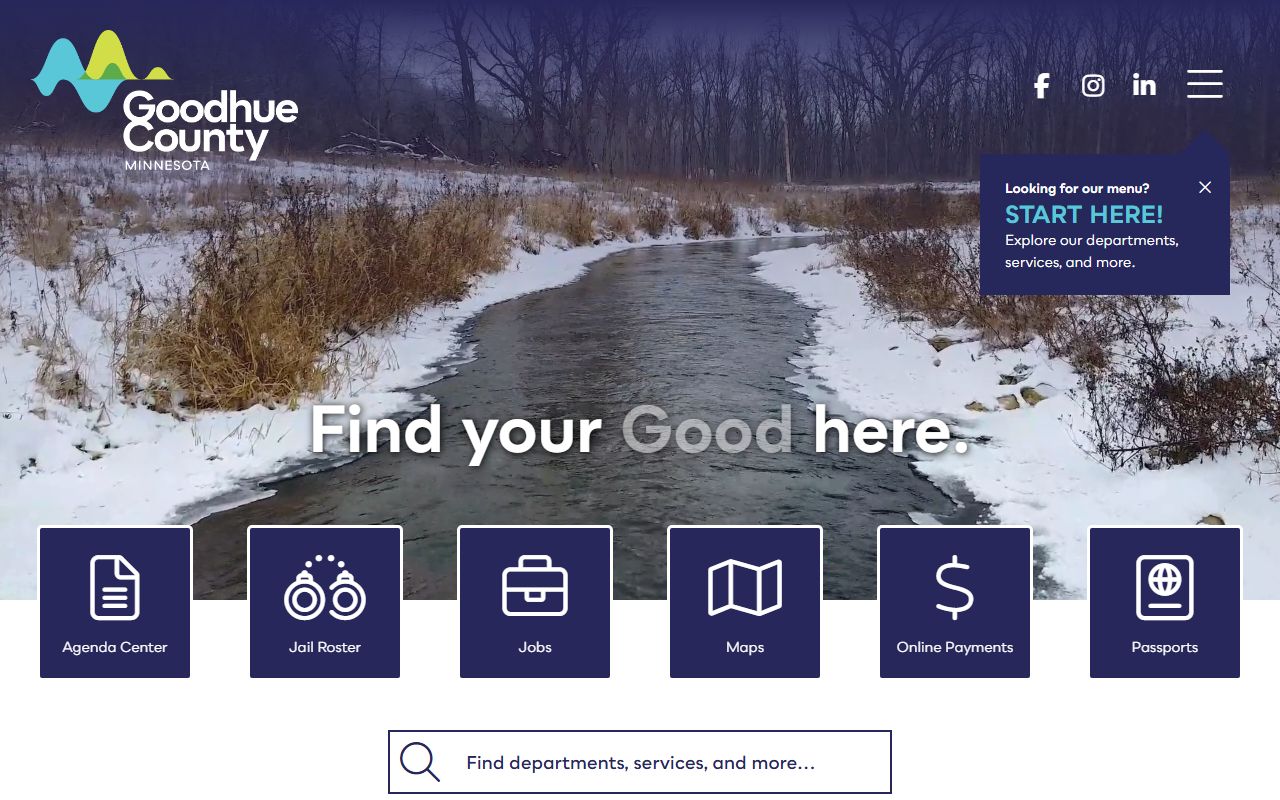 Goodhue County website showing recorder services for death records