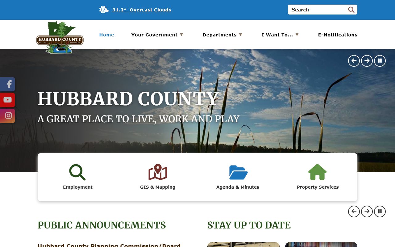 Hubbard County website showing recorder services for death records