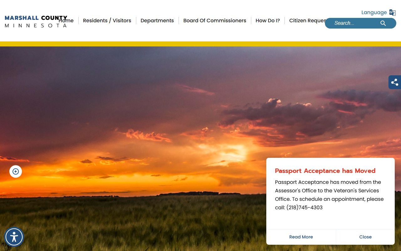 Marshall County website with recorder and vital records information
