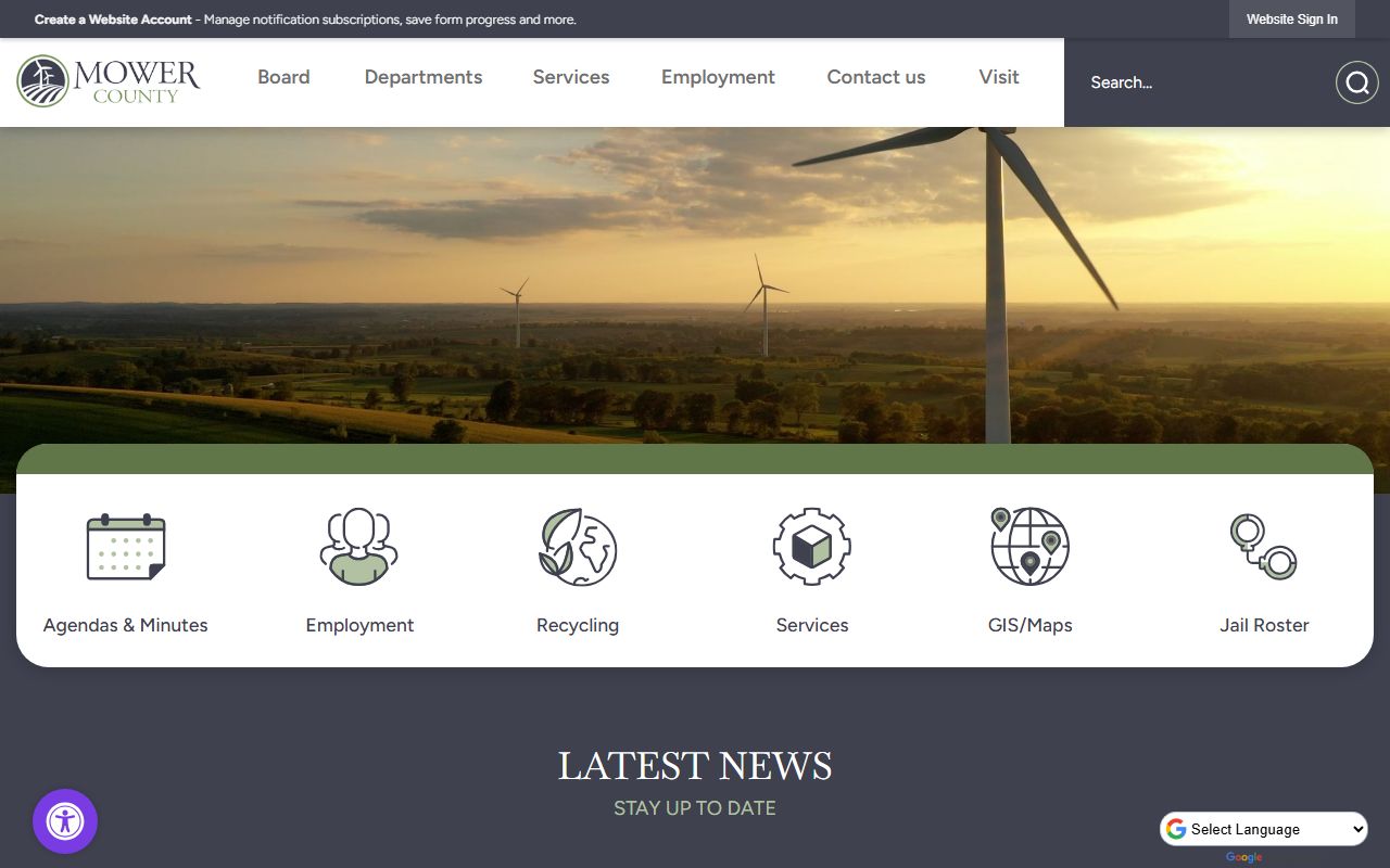 Mower County website showing recorder and vital records information for Mower County death records