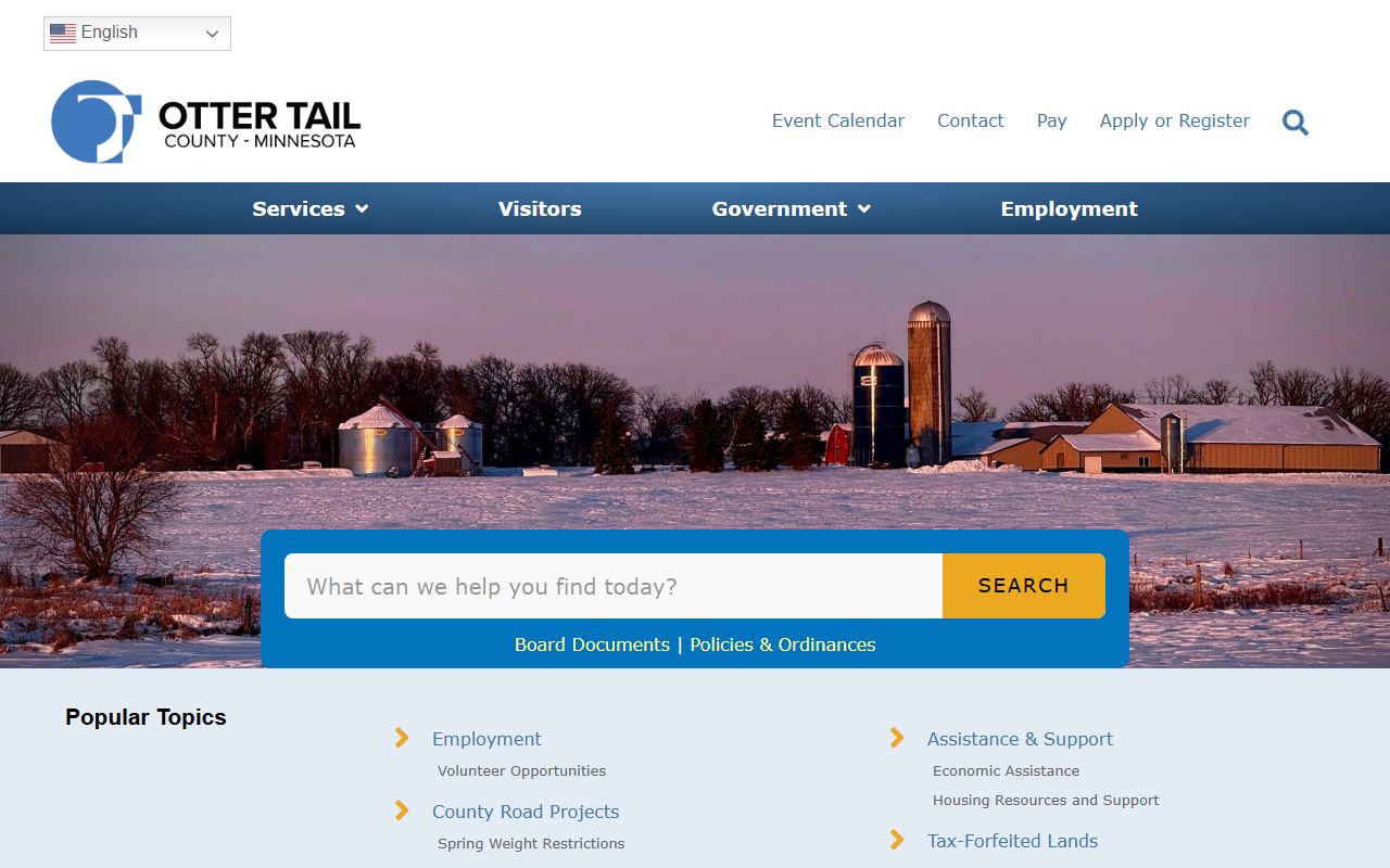 Otter Tail County website showing recorder and vital records information