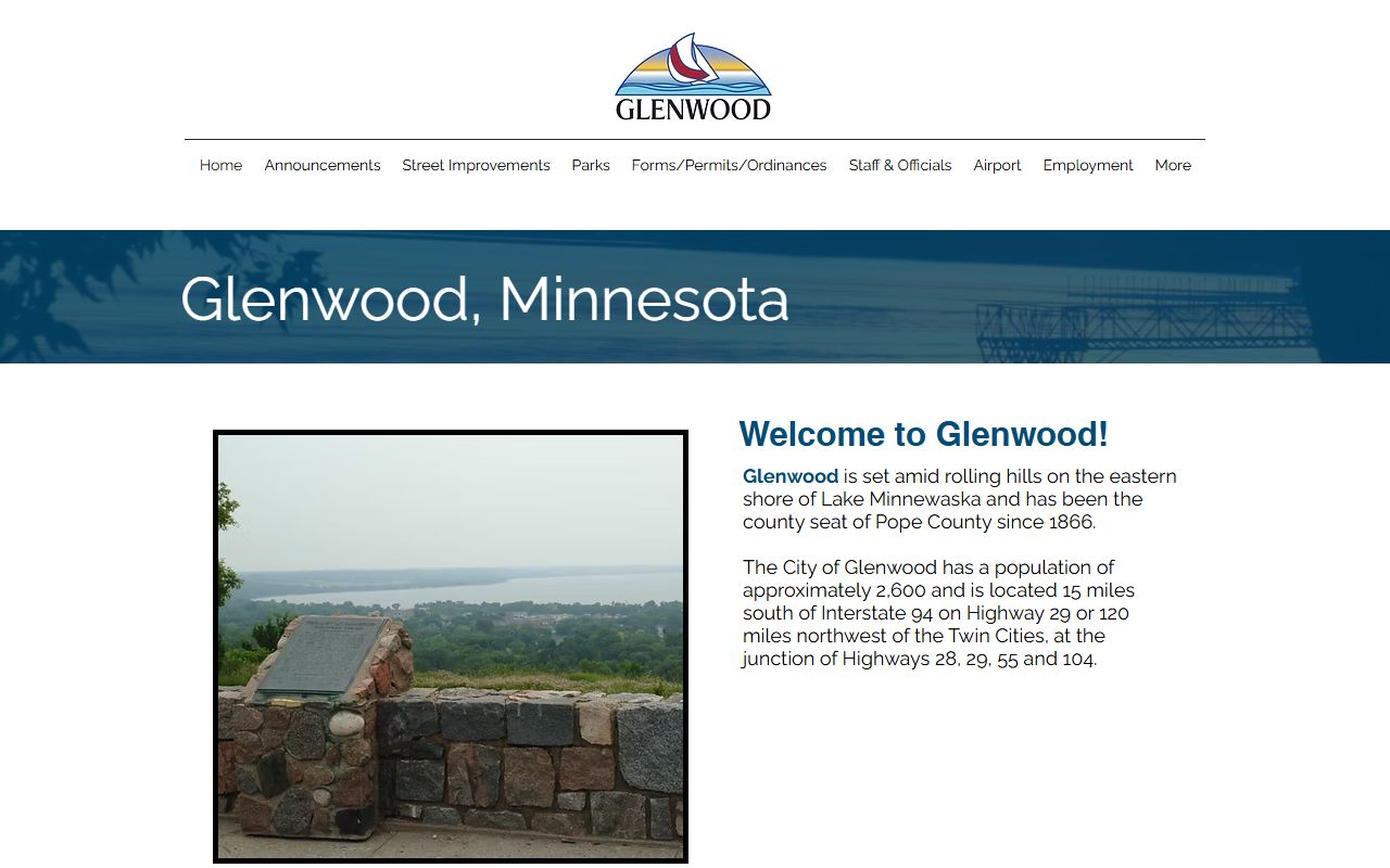 City of Glenwood website related to Pope County death records in Glenwood MN