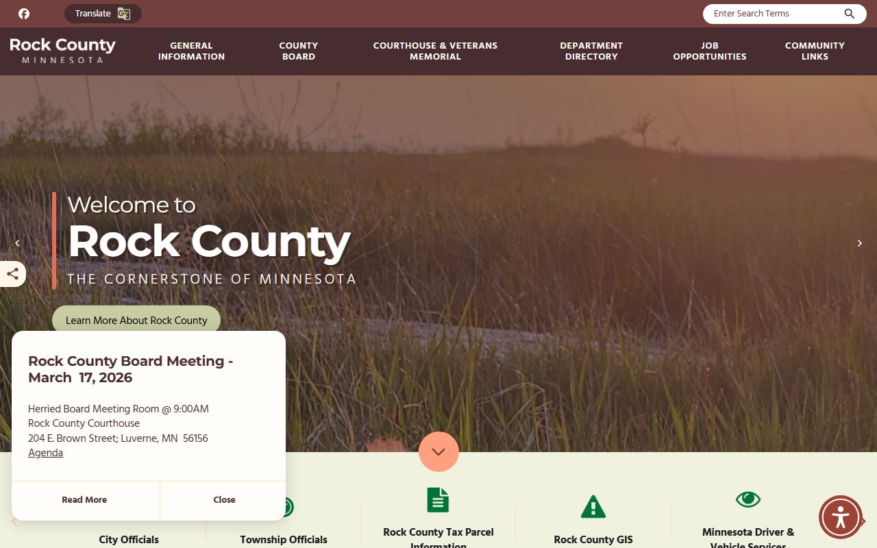 Rock County website showing recorder and vital records contact information