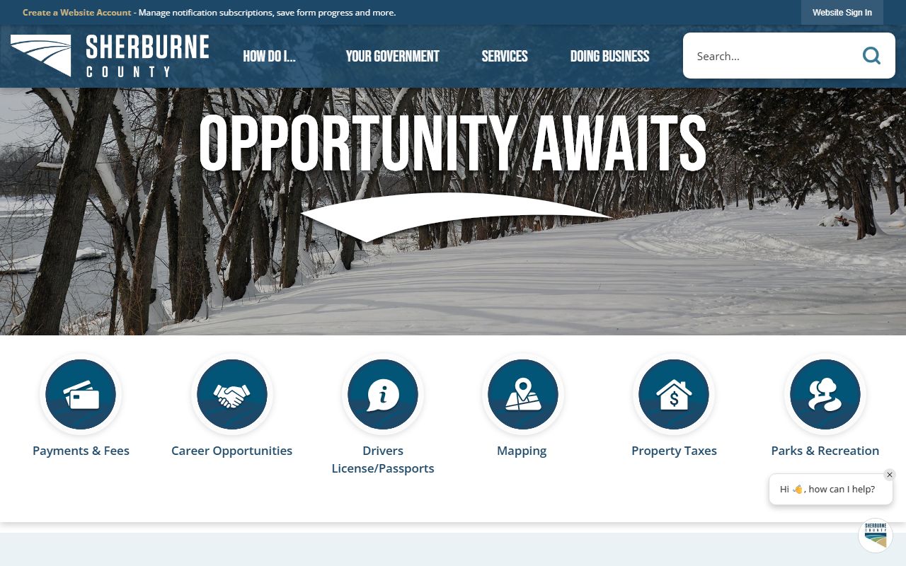 Sherburne County website showing recorder and vital statistics services