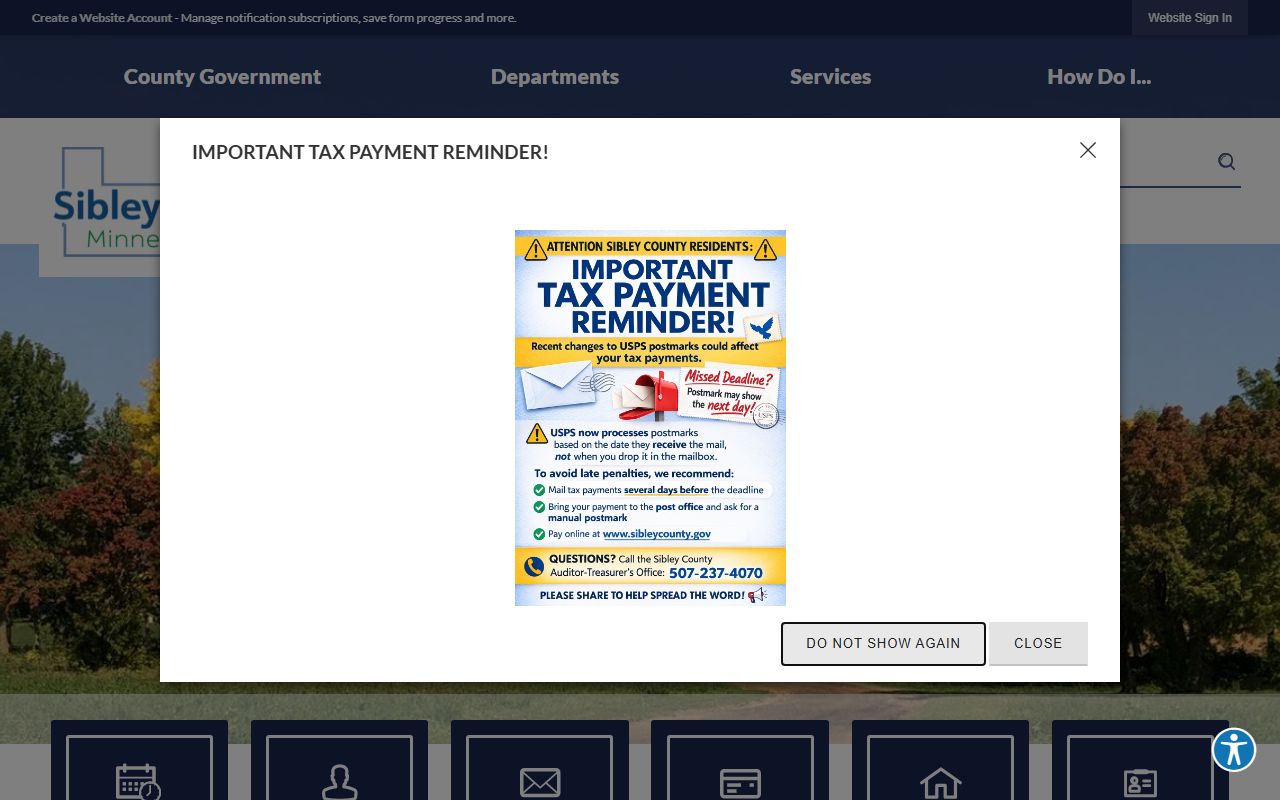 Sibley County website showing recorder services for death records