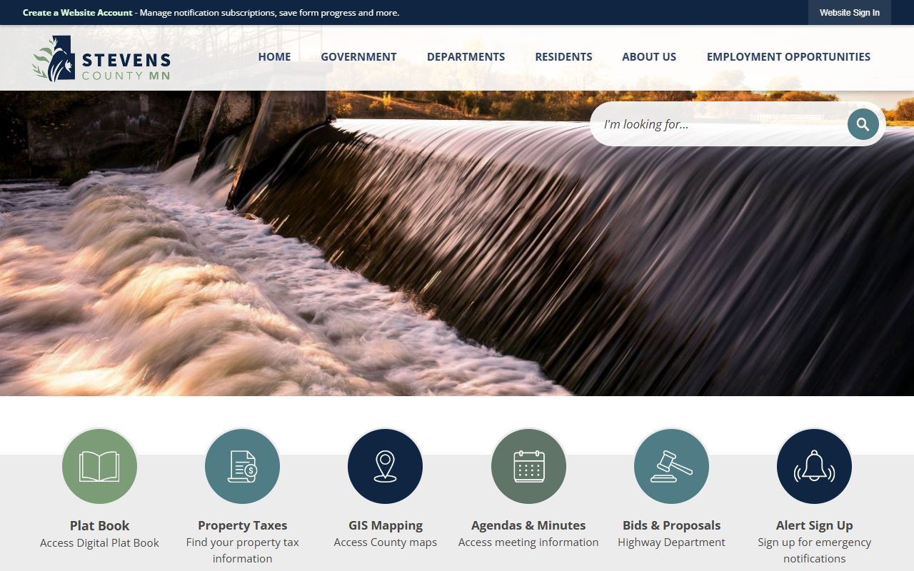 Stevens County website showing recorder and vital records services
