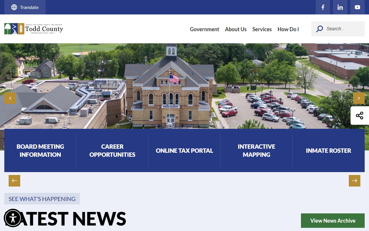 Todd County website showing recorder and vital records services