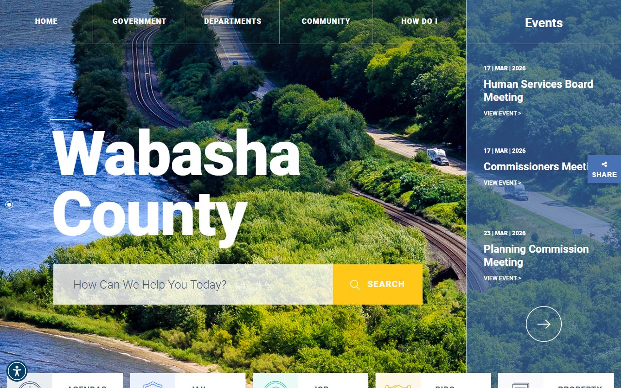 Wabasha County website showing recorder and vital records services
