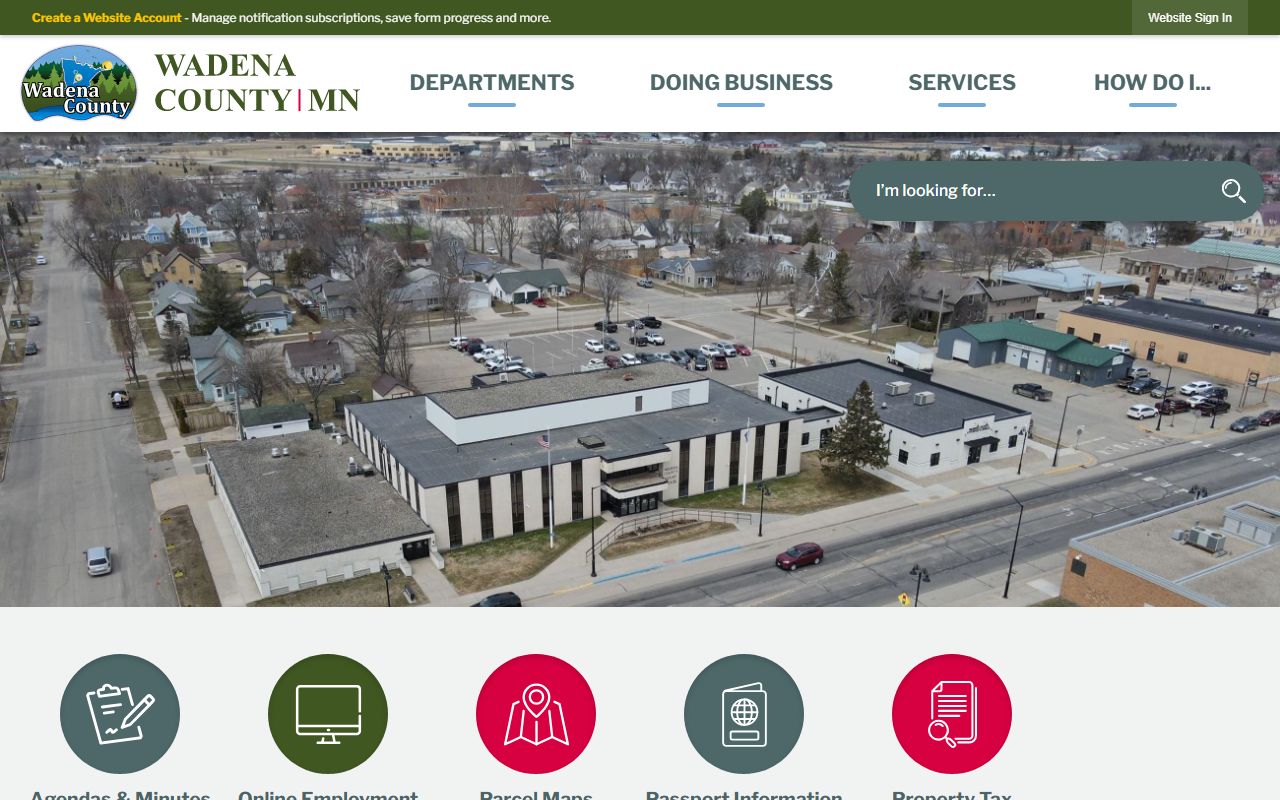 Wadena County website showing recorder and vital records services