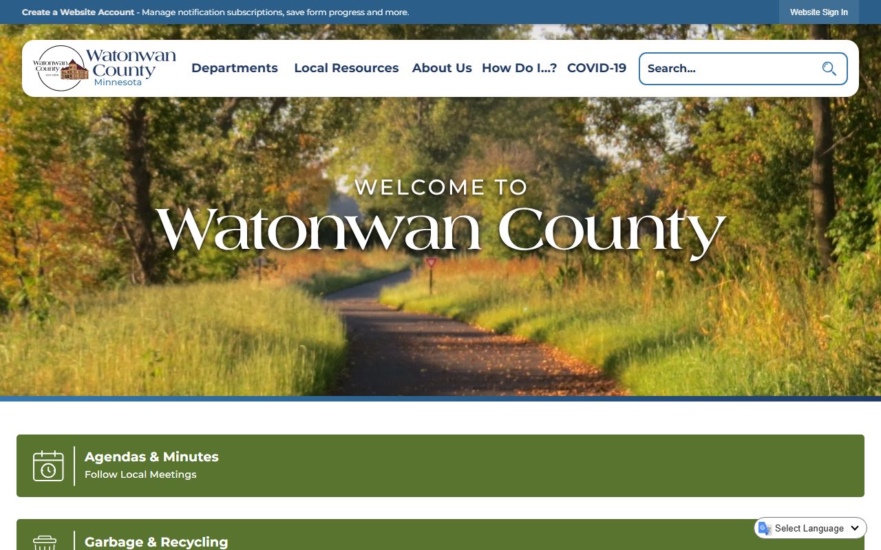Watonwan County website showing auditor-treasurer vital records services