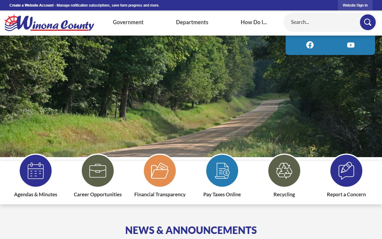 Winona County website showing auditor-treasurer vital statistics services